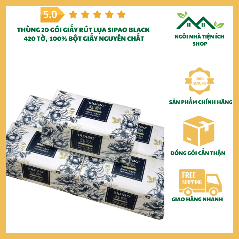 thùng 20 gói giấy rút lụa sipao black 420 tờ cao cấp mềm mại