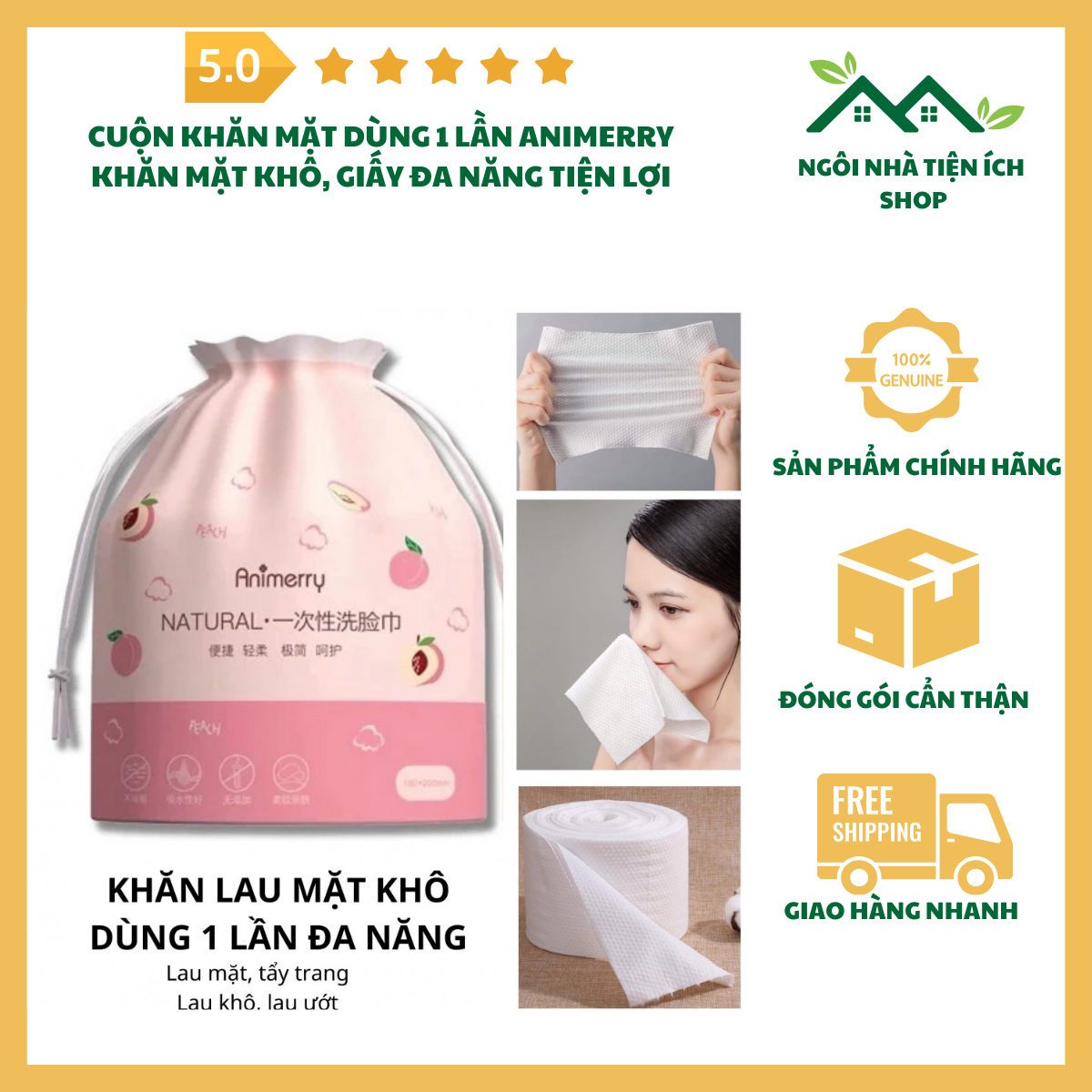 sandiesmall khăn giấy đa năng túi hồng cotton mềm mại dùng lau mặt skincare