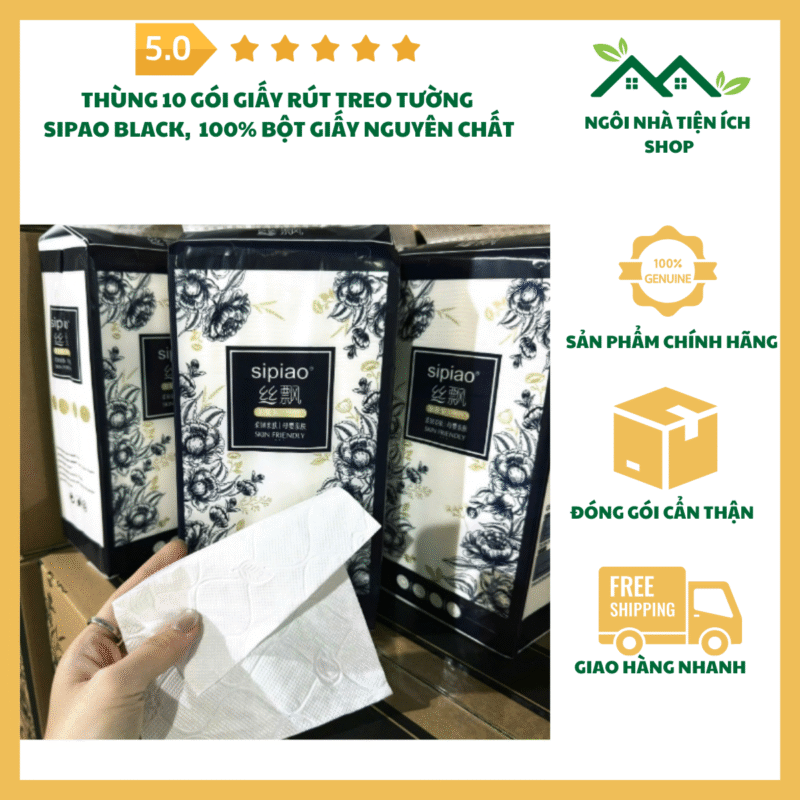 thùng 10 bịch khăn giấy rút sipao hoa cúc 4 lớp cao cấp