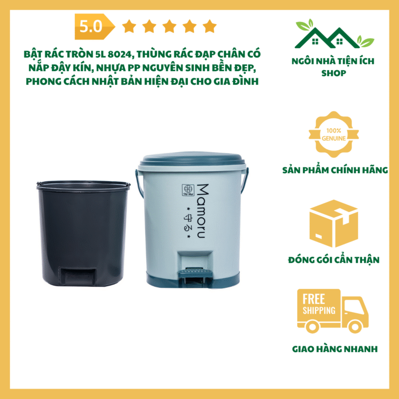 Bật Rác Tròn 5L Nhựa PP Nguyên Sinh Có Nắp Đậy Kín Và Bàn Đạp Tiện Lợi