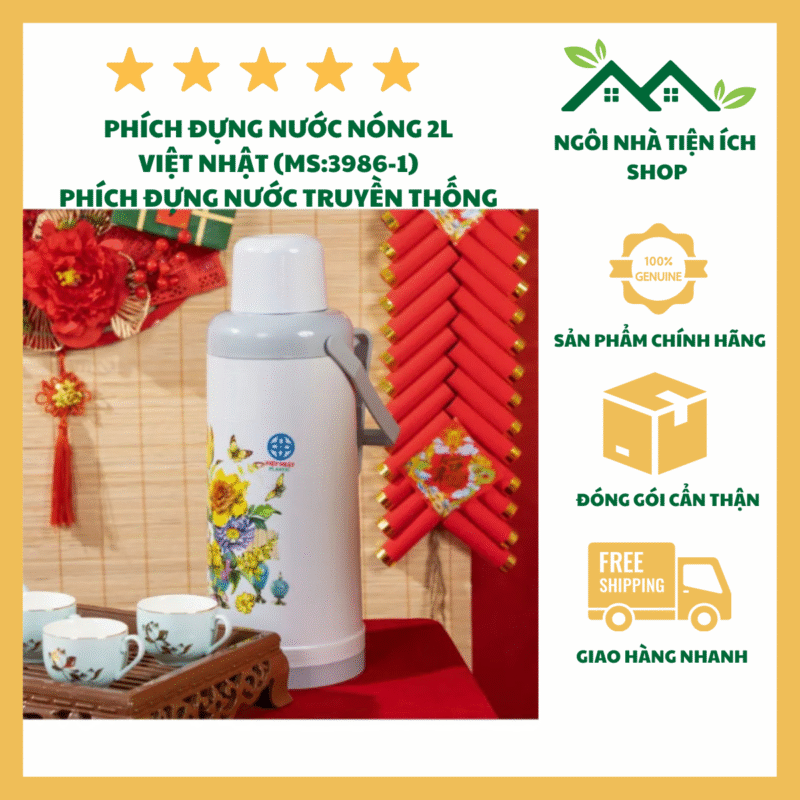 Phích Nước 2L Việt Nhật 3986-1 Giữ Nhiệt Hiệu Quả Ruột Thủy Tinh An Toàn Cho Gia Đình