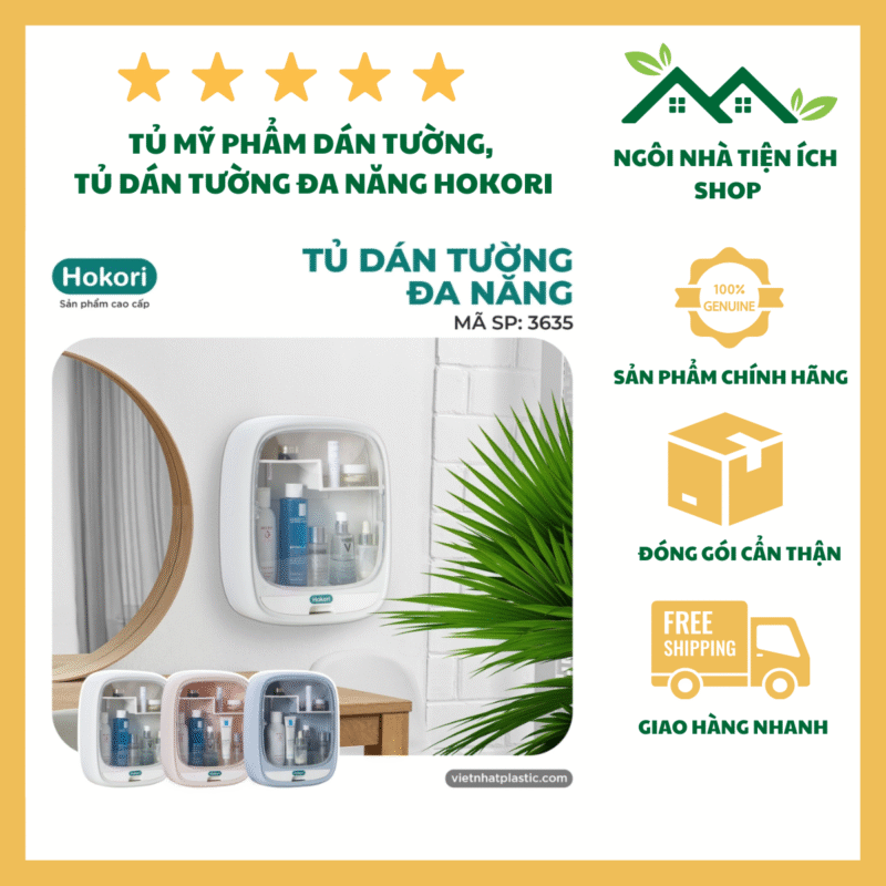 Tủ Dán Tường Đa Năng Hokori 3635 Thiết Kế 2 Ngăn Chịu Lực 10Kg Dùng Đựng Mỹ Phẩm Trang Sức Và Thuốc Gia Đình Gọn Gàng