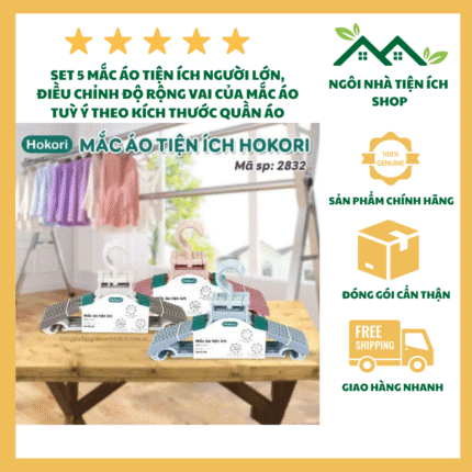 Set 10 Móc Áo Người Lớn Tiện Ích Hokori 2832 Móc Treo Quần Áo Điều Chỉnh Độ Rộng Vai Nhựa PP Cao Cấp Xoay 360 Độ Tiện Lợi