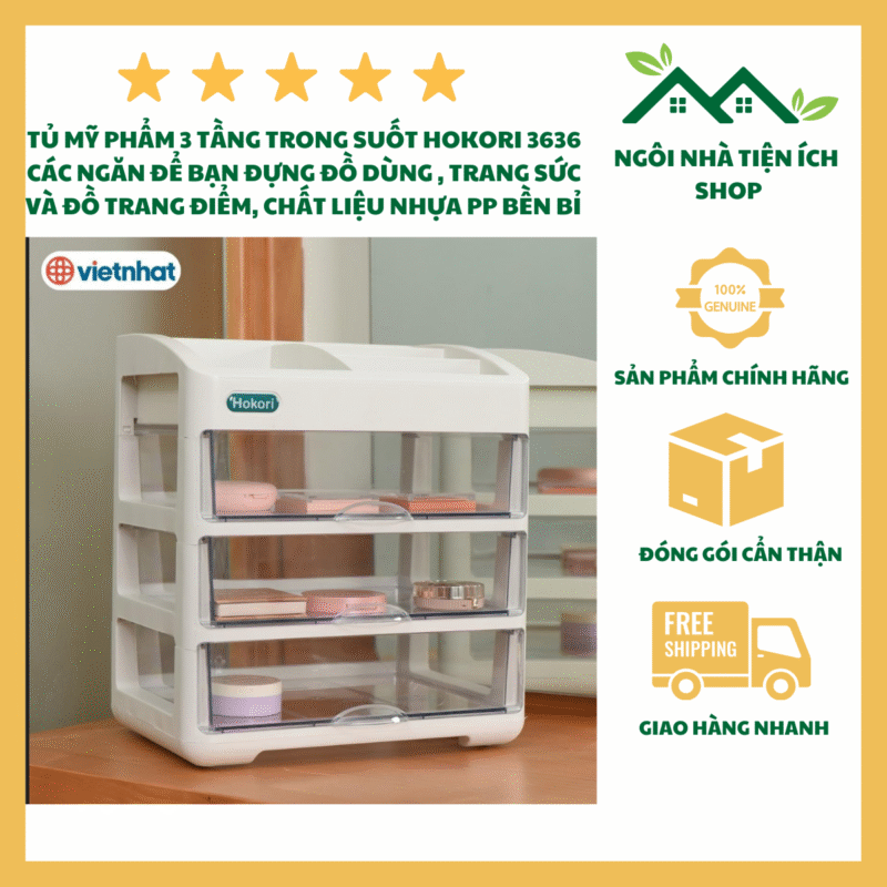 Tủ Mỹ Phẩm 3 Ngăn Hokori 3636-3 Thiết Kế Xếp Tầng Nhiều Ngăn Tiện Lợi Ngăn Kéo Trong Suốt Sang Trọng Giúp Sắp Xếp Mỹ Phẩm Và Trang Sức Gọn Gàng