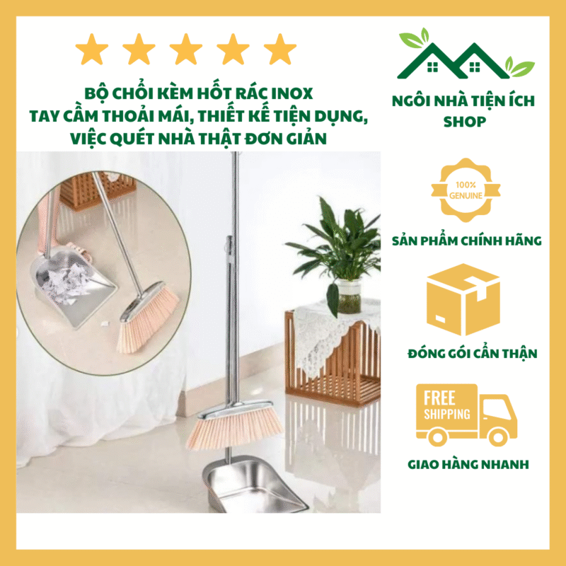 Bộ Chổi Xẻng Inox Việt Nhật 5846 Xẻng Kim Loại Sáng Bóng Siêu Bền Cán Dài Chống Mỏi Lưng Lông Chổi Cước Dày Quét Sạch Bụi Bẩn Hiệu Quả Cho Mọi Gia Đình