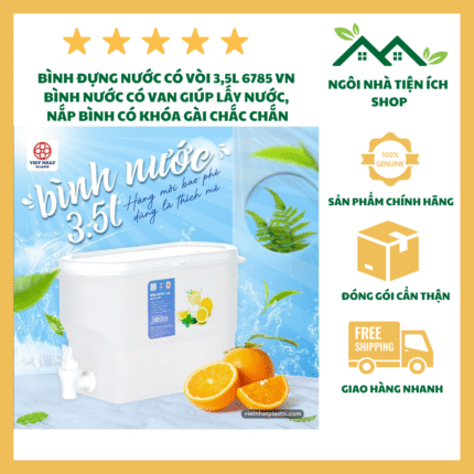 Bình Đựng Nước Có Vòi 3.5L Việt Nhật 6785 Nhựa PP Nguyên Sinh An Toàn Có Vòi Rót Tiện Lợi Dung Tích 3.2L Phù Hợp Gia Đình Văn Phòng Hàng Quán
