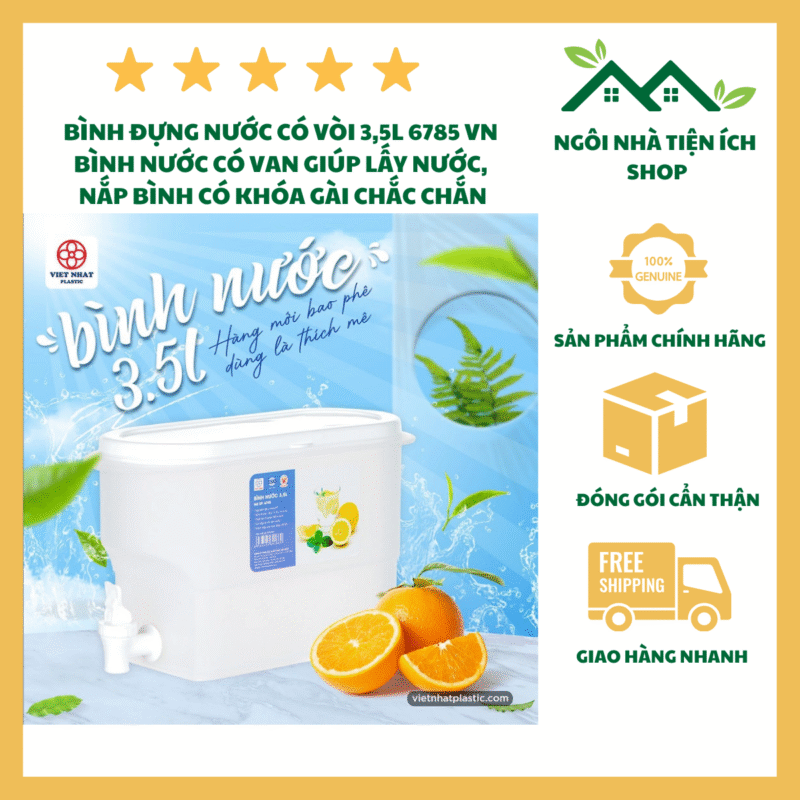 Bình Đựng Nước Có Vòi 3.5L Việt Nhật 6785 Nhựa PP Nguyên Sinh An Toàn Có Vòi Rót Tiện Lợi Dung Tích 3.2L Phù Hợp Gia Đình Văn Phòng Hàng Quán