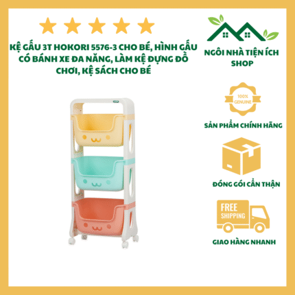 Kệ Gấu 3 tầng Hokori 5576-3 Kệ Đựng Đồ Đa Năng Có Bánh Xe 360 Độ Thiết Kế Hình Gấu Đáng Yêu Khoang Chứa Rộng Rãi Phù Hợp Cho Mẹ Và Bé