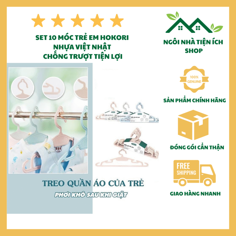 Set 10 Móc Áo Trẻ Em Hokori 2830 Nhựa PP Nguyên Sinh An Toàn Thiết Kế Chống Trượt Thông Minh Móc Treo Quần Áo Cho Bé Tiện Lợi Và Bền Đẹp