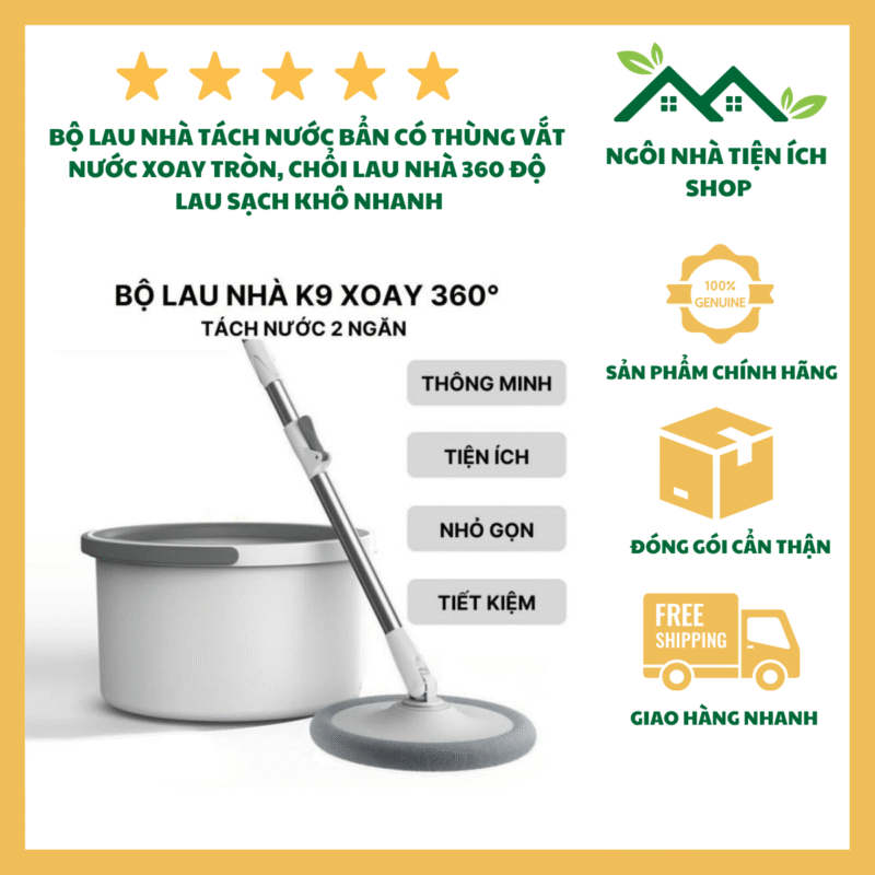 Bộ Chổi Lau Nhà K9 Tự Vắt Tách Nước Bẩn Thông Minh Xoay 360 Độ Lau Nhà Tiện Lợi Bền Đẹp Cho Gia Đình