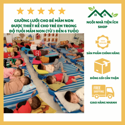 Giường Lưới Trẻ Em 120x60cm, Giường Ngủ Bán Trú Mầm Non Khung Thép Sơn Tĩnh Điện Chắc Chắn, Mặt Lưới PVC Thoáng Mát Chống Đổ Mồ Hôi Lưng, An Toàn Cho Trẻ Từ 2 Đến 5 Tuổi