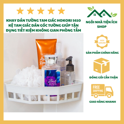 Khay Tam Giác Dán Tường Hokori 5610 Thiết Kế Tiết Kiệm Không Gian Góc Tường Miếng Dán Chắc Chắn Chất Liệu Nhựa PP Nguyên Sinh Cao Cấp