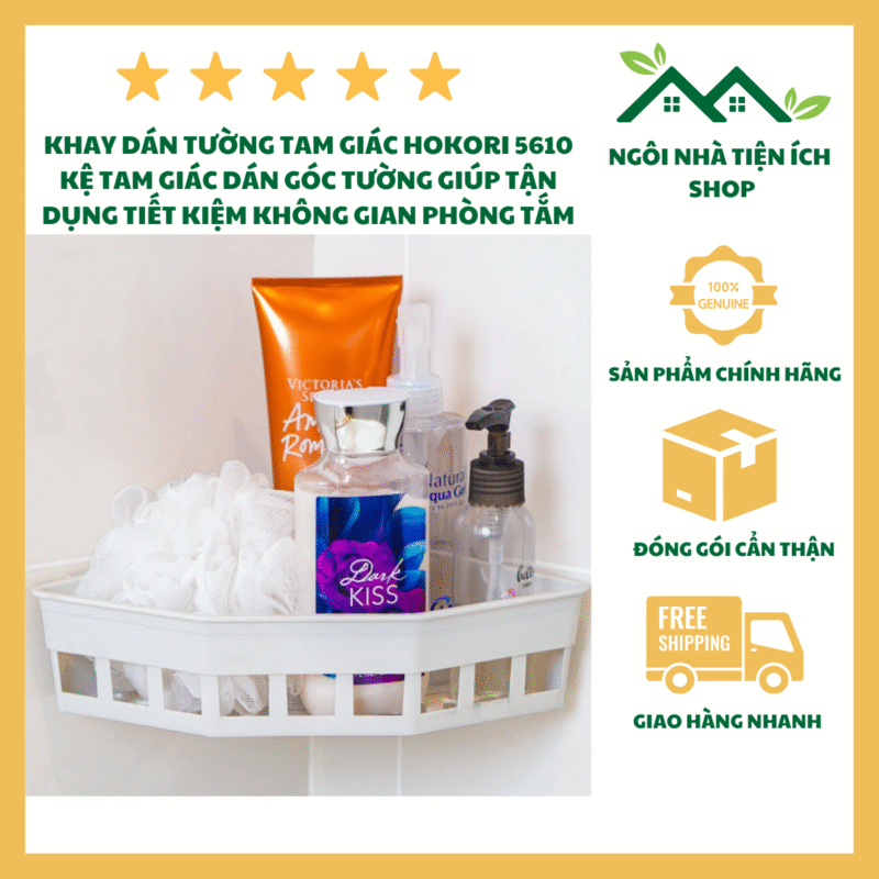Khay Tam Giác Dán Tường Hokori 5610 Thiết Kế Tiết Kiệm Không Gian Góc Tường Miếng Dán Chắc Chắn Chất Liệu Nhựa PP Nguyên Sinh Cao Cấp