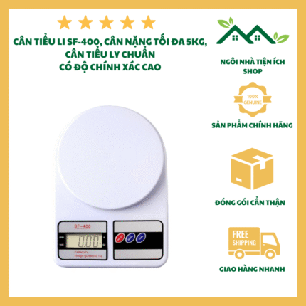 Cân Tiểu Ly Điện Tử SF400 Độ Chính Xác Cao Từ 1 Gram Đến 5000 Gram Màn Hình Hiển Thị Rõ Nét Phù Hợp Cân Thực Phẩm Gia Vị Làm Bánh Chế Biến Đồ Ăn Cho Gia Đình Và Nhà Bếp Hiện Đại