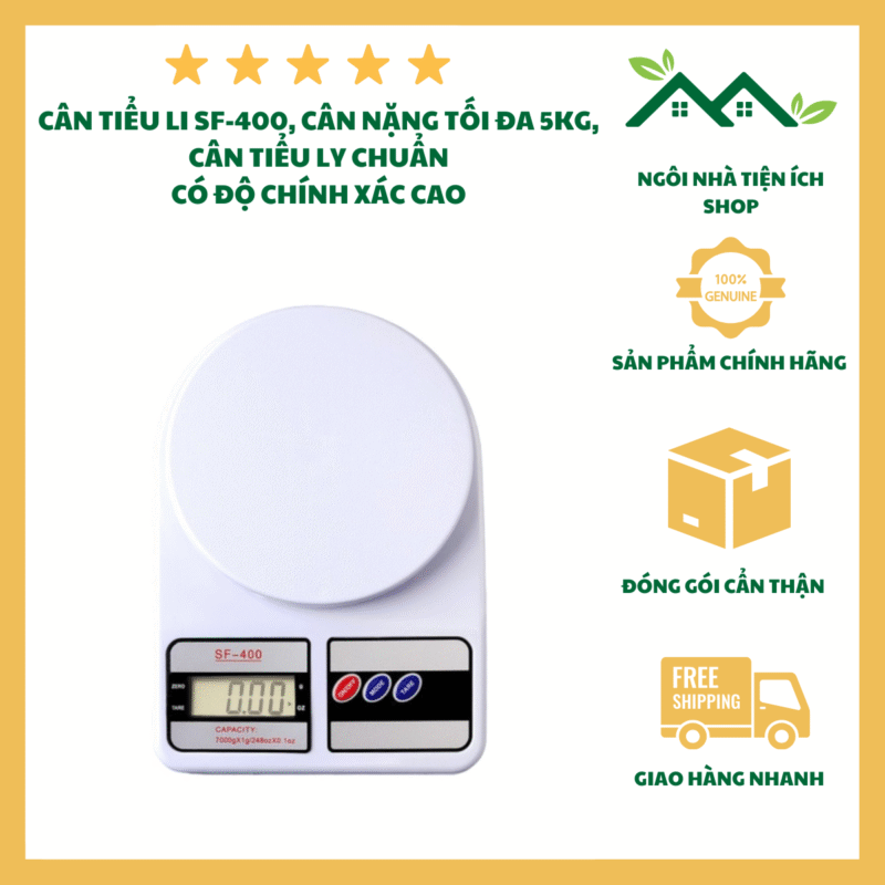 Cân Tiểu Ly Điện Tử SF400 Độ Chính Xác Cao Từ 1 Gram Đến 5000 Gram Màn Hình Hiển Thị Rõ Nét Phù Hợp Cân Thực Phẩm Gia Vị Làm Bánh Chế Biến Đồ Ăn Cho Gia Đình Và Nhà Bếp Hiện Đại