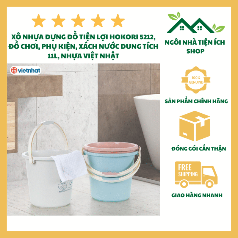 Xô 11L Hokori 5212 Nhựa PP Nguyên Sinh Cao Cấp Có Quai Xách Chắc Chắn Đa Năng Đựng Nước Đựng Gạo Và Đồ Dùng Gia Đình