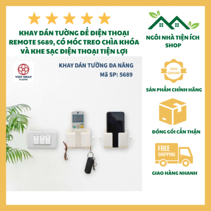 Khay Dán Tường Đa Năng 5689 Giá Đỡ Điện Thoại Dán Tường Tiện Lợi Nhựa PP Nguyên Sinh Cao Cấp Có Rãnh Sạc Và Móc Treo Thông Minh
