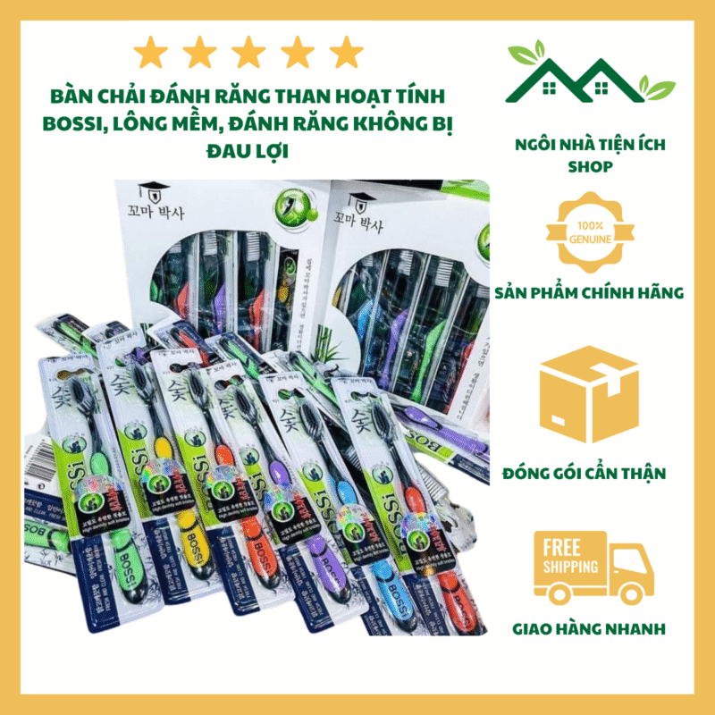 Bàn Chải Than Tre Hoạt Tính Bossi, Hộp 30 Cái, Lông Siêu Mềm Nano, Chăm Sóc Răng Miệng Hiệu Quả Cho Cả Gia Đình