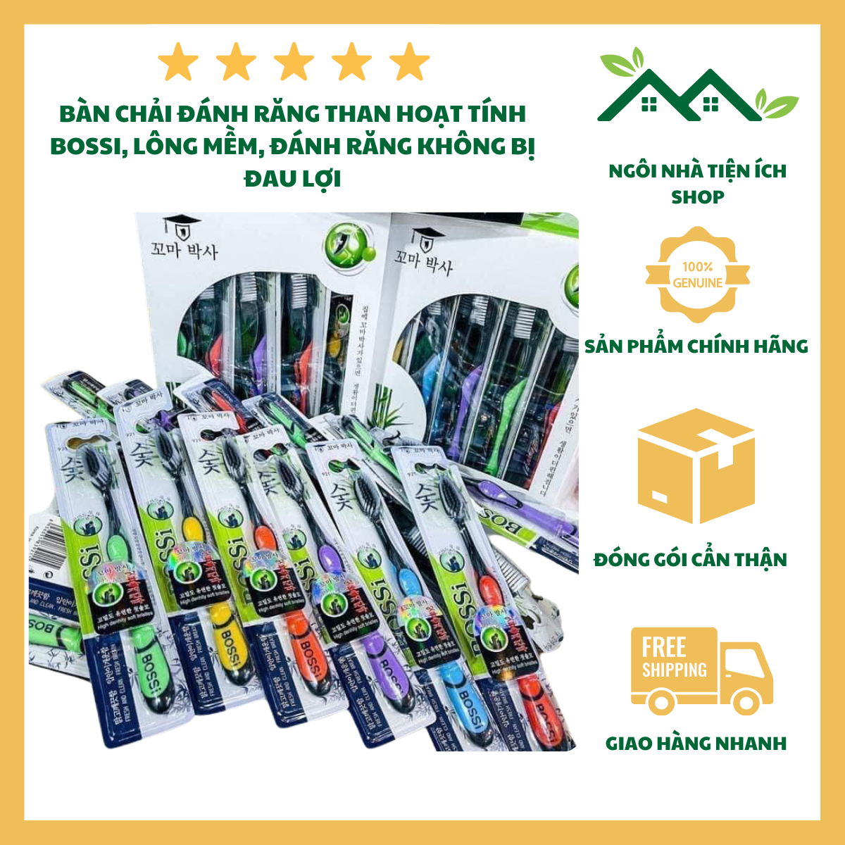 ngôi nhà tiện ích shop Bàn Chải Than Tre Hoạt Tính Bossi, Hộp 30 Cái, Lông Siêu Mềm Nano, Chăm Sóc Răng Miệng Hiệu Quả Cho Cả Gia Đình