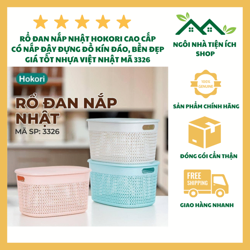 Rổ Đan Nắp Nhật Hokori 3326 Rổ Đựng Đồ Đa Năng Có Nắp Đậy Kín Quai Xách Chắc Chắn Đựng Quần Áo Đồ Chơi Sách Báo Gọn Gàng Phong Cách Nhật Bản Hiện Đại