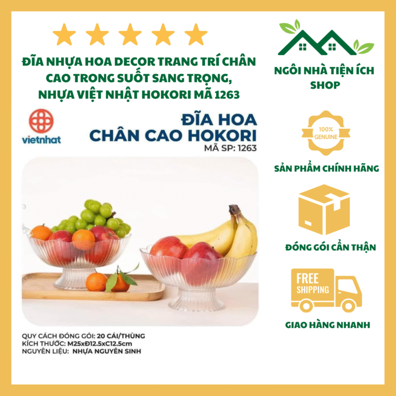 Đĩa Hoa Chân Cao Hokori 1263 Đĩa Đựng Trái Cây Bánh Kẹo Thiết Kế Dáng Hoa Sang Trọng Lòng Sâu Rộng Chân Đế Vững Chắc Trang Trí Bàn Tiệc Gia Đình