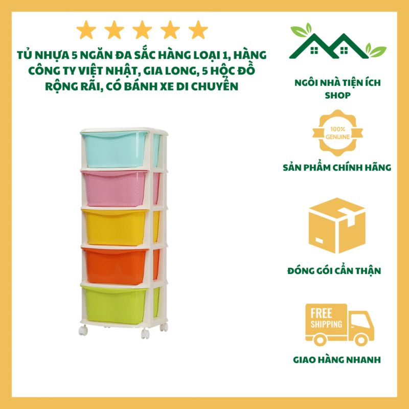 Tủ Đa Sắc 5 Ngăn Gia Long 9096 Tủ Nhựa 5 Tầng Có Bánh Xe Tiện Lợi Khoang Chứa Rộng Rãi Thiết Kế Nhiều Màu Sắc Hiện Đại Cho Gia Đình