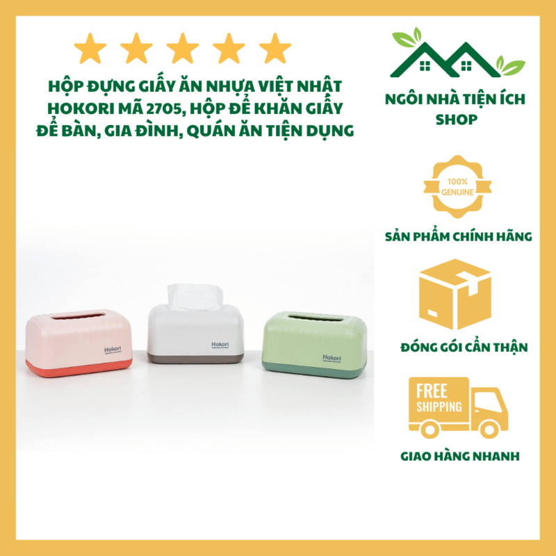 Hộp Giấy Chữ Nhật Hokori 2705 Hộp Đựng Khăn Giấy Nhựa PP Cao Cấp Thiết Kế Hiện Đại Màu Pastel Trang Nhã Cho Mọi Không Gian