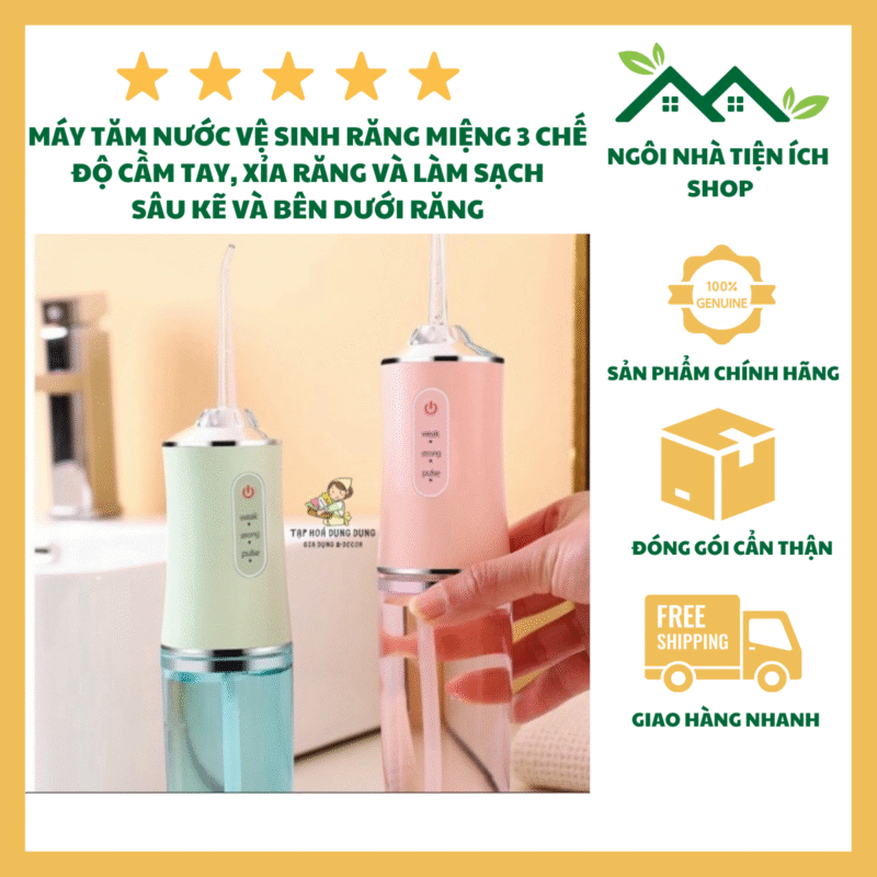 Máy Tăm Nước Cầm Tay Sạc Điện 4 Đầu Tăm Áp Lực Cao Làm Sạch Kẽ Răng Và Chăm Sóc Nướu Hiệu Quả