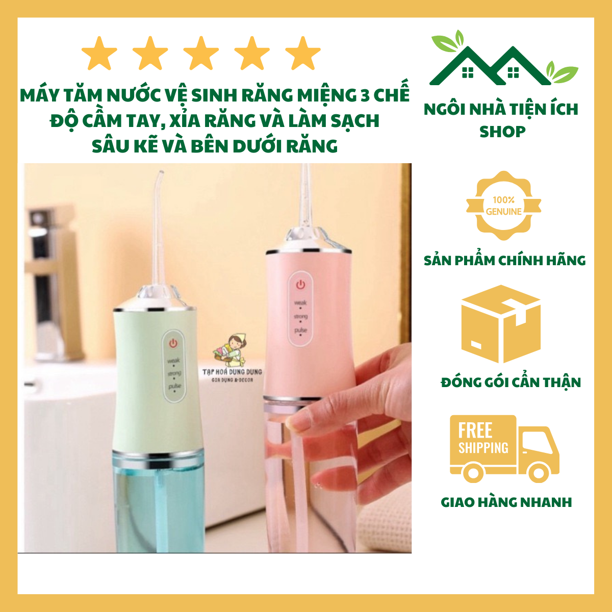 ngôi nhà tiện ích shop Máy Tăm Nước Cầm Tay Sạc Điện 4 Đầu Tăm Áp Lực Cao Làm Sạch Kẽ Răng Và Chăm Sóc Nướu Hiệu Quả
