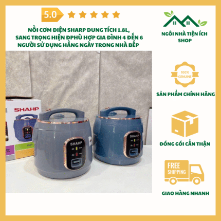 Nồi Cơm Điện Sharp Dung Tích 1.8L Mẫu Mới Sang Trọng Hiện Đại Lòng Nồi Chống Dính Cao Cấp Công Suất 700W Nấu Cơm Nhanh Chín Đều Phù Hợp Gia Đình 4 Đến 6 Người Sử Dụng Hằng Ngày Trong Nhà Bếp Hiện Đại