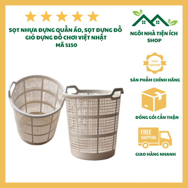 Sọt Rác To Nhựa Việt Nhật 5150 Dung Tích Lớn Đa Năng Chất Liệu Nhựa Nguyên Sinh Bền Đẹp Đựng Quần Áo Đồ Chơi Đồ Gia Dụng Gọn Gàng Cho Gia Đình Và Không Gian Sống Hiện Đại