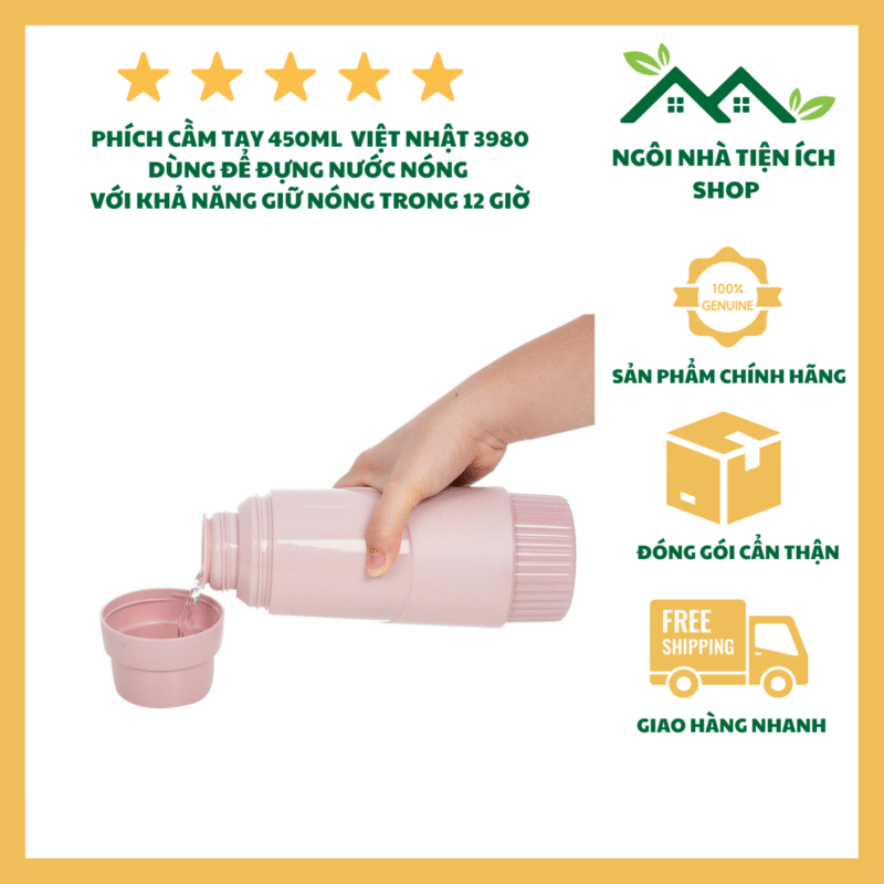 Phích Cầm Tay 450ml 3980 Bình Giữ Nhiệt Cá Nhân Thiết Kế Nhỏ Gọn Ruột Thủy Tinh Giữ Nóng Hiệu Quả Đến 12 Giờ Có Dây Đeo Tiện Lợi