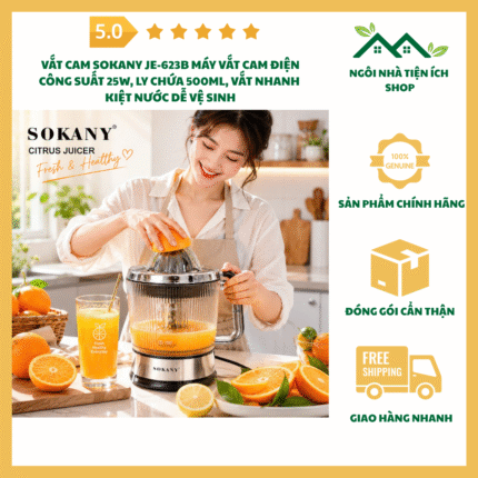 Vắt Cam SoKany JE 623B Máy Vắt Cam Điện 25W Ly Chứa 500ml Vắt Nhanh Kiệt Nước Dễ Vệ Sinh Cho Gia Đình