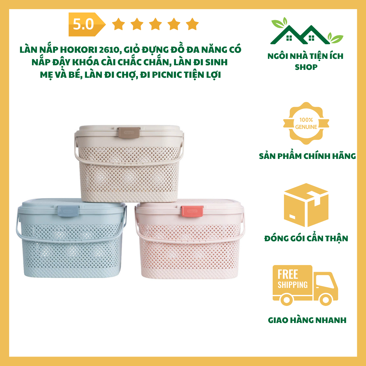 ngoinhatienich Làn Nắp Hokori 2610 Giỏ Đựng Đồ Đa Năng Có Nắp Đậy Khóa Cài Chắc Chắn Làn Đi Sinh Mẹ Và Bé Làn Đi Chợ Đi Picnic Và Lưu Trữ Đồ Gia Đình Tiện Lợi