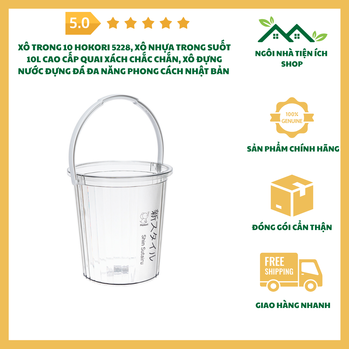 ngoinhatienich Xô Trong 10 Hokori 5228 Xô Nhựa Trong Suốt 10L Cao Cấp Quai Xách Chắc Chắn Xô Đựng Nước Đựng Đá Đa Năng Phong Cách Nhật Bản Hiện Đại