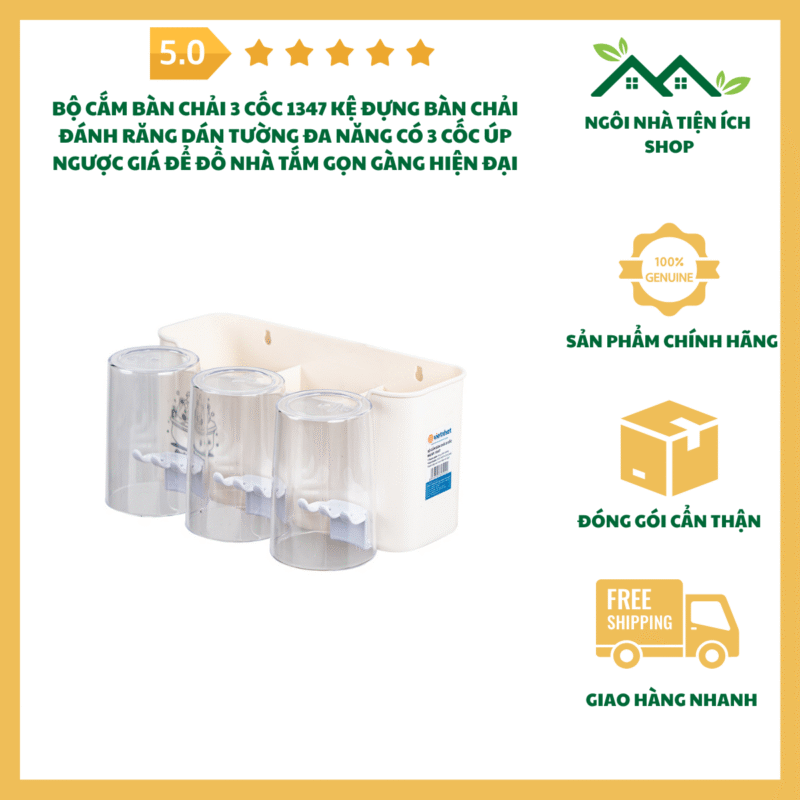 Bộ Cắm Bàn Chải 3 Cốc 1347 Kệ Đựng Bàn Chải Đánh Răng Dán Tường Đa Năng Có 3 Cốc Úp Ngược Giá Để Đồ Nhà Tắm Gọn Gàng Hiện Đại
