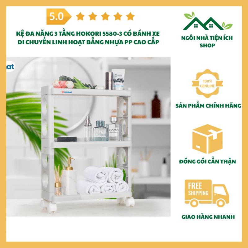 Kệ Đa Năng 3 Tầng Hokori 5580-3 Có Bánh Xe Di Chuyển Linh Hoạt Bằng Nhựa PP Cao Cấp