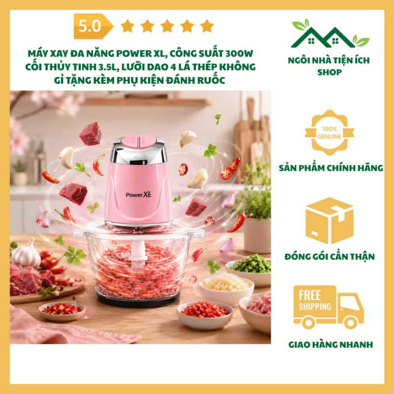 Máy Xay Đa Năng Power XL Cối Thủy Tinh 3.5L Công Suất 300W Lưỡi Dao 4 Lá Thép Không Gỉ Tặng Kèm Phụ Kiện Đánh Ruốc
