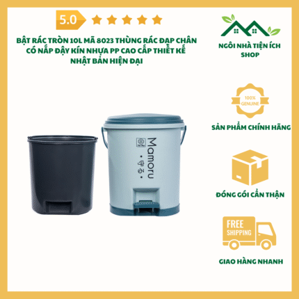 Bật Rác Tròn 10L Mã 8023 Thùng Rác Đạp Chân Có Nắp Đậy Kín Nhựa PP Cao Cấp Thiết Kế Nhật Bản Hiện Đại