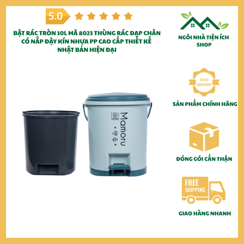 Bật Rác Tròn 10L Mã 8023 Thùng Rác Đạp Chân Có Nắp Đậy Kín Nhựa PP Cao Cấp Thiết Kế Nhật Bản Hiện Đại