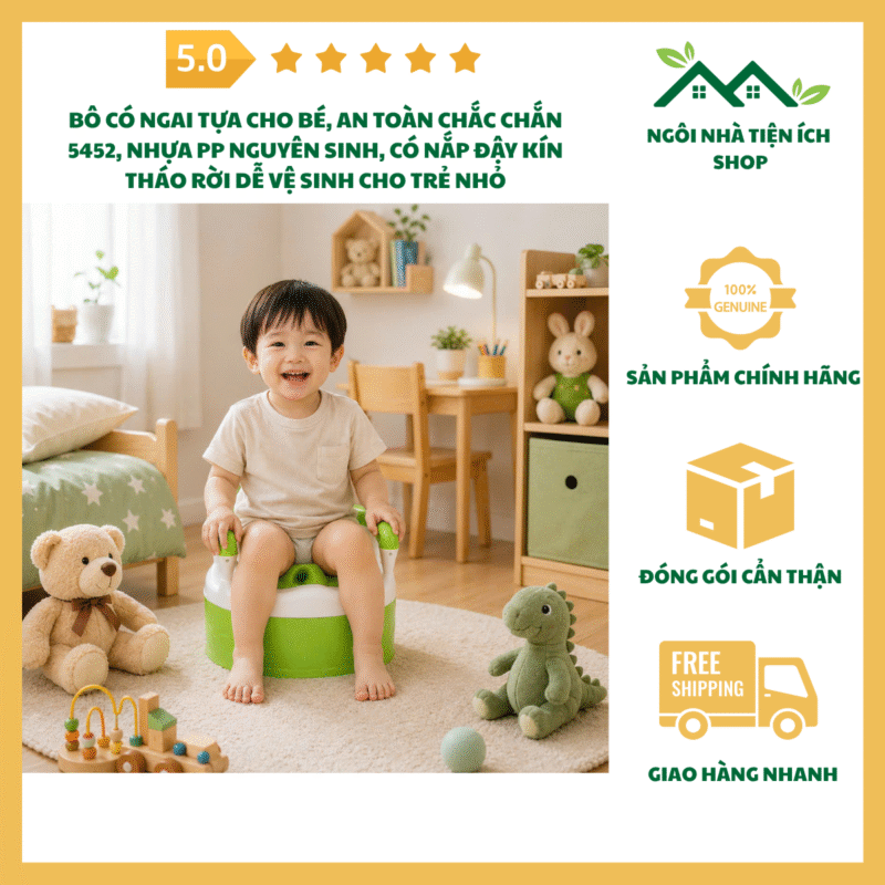 Bô Có Ngai Tựa Cho Bé, An Toàn Chắc Chắn 5452 Nhựa PP Nguyên Sinh Có Nắp Đậy Kín Dễ Vệ Sinh