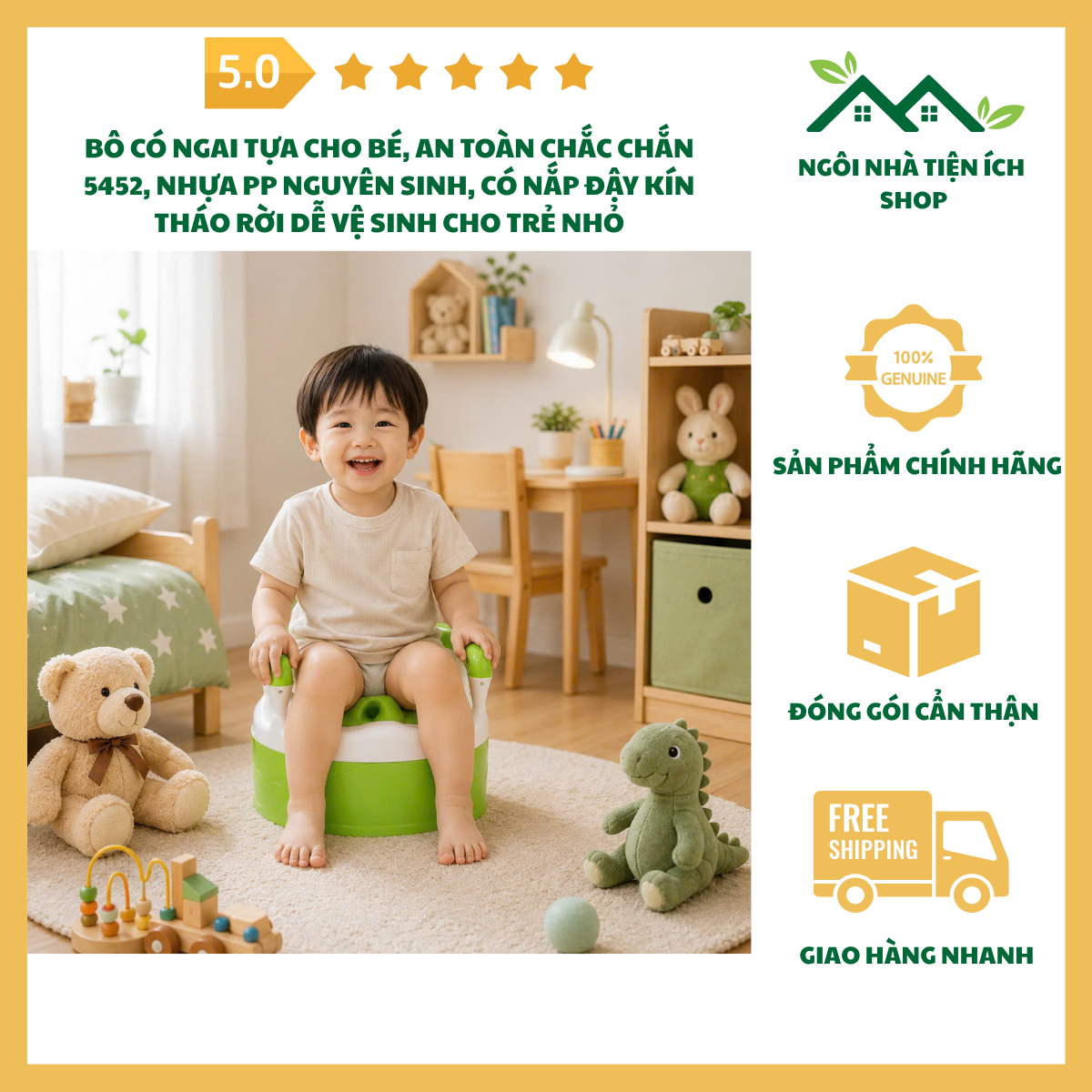 ngoinhatienich Bô Có Ngai Tựa Cho Bé, An Toàn Chắc Chắn 5452 Nhựa PP Nguyên Sinh Có Nắp Đậy Kín Dễ Vệ Sinh