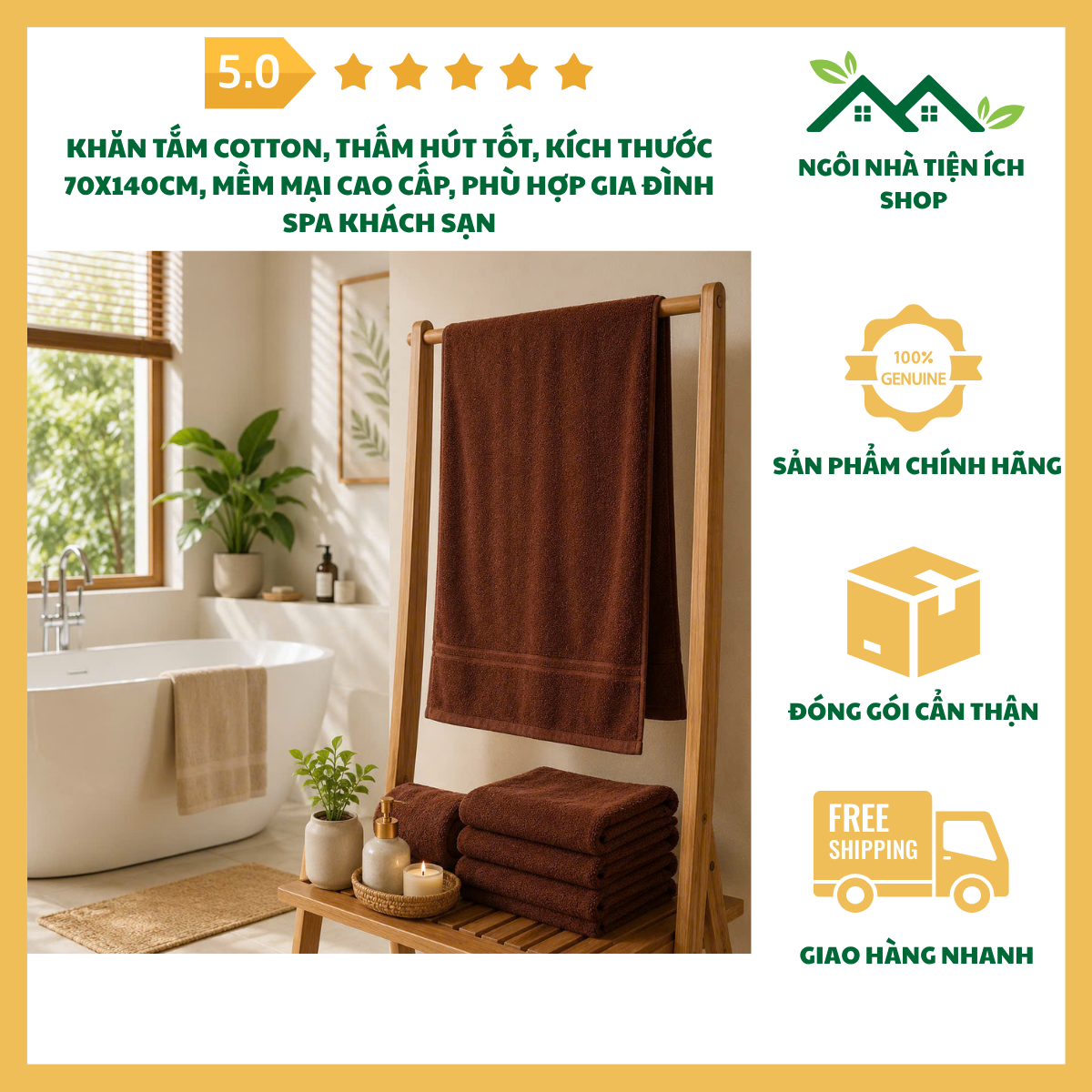 ngoinhatienich Khăn Tắm Cotton Thấm Hút Tốt Kích Thước 70x140cm Cao Cấp