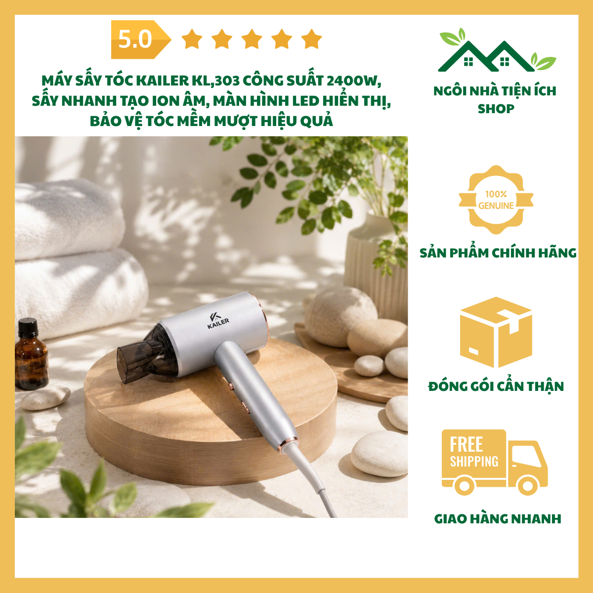 ngoinhatienich Máy Sấy Tóc Kailer KL,303 Công Suất 2400W Tạo Ion Âm