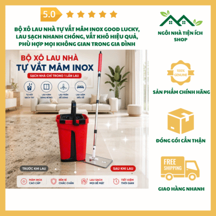 Bộ Xô Lau Nhà Tự Vắt Mâm Inox Good Lucky