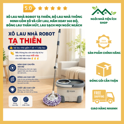 Xô Lau Nhà Robot Tạ Thiên Bộ Lau Nhà Thông Minh Mâm Xoay 360 Độ Bông Lau Thấm Hút Tốt Và Bền Chắc