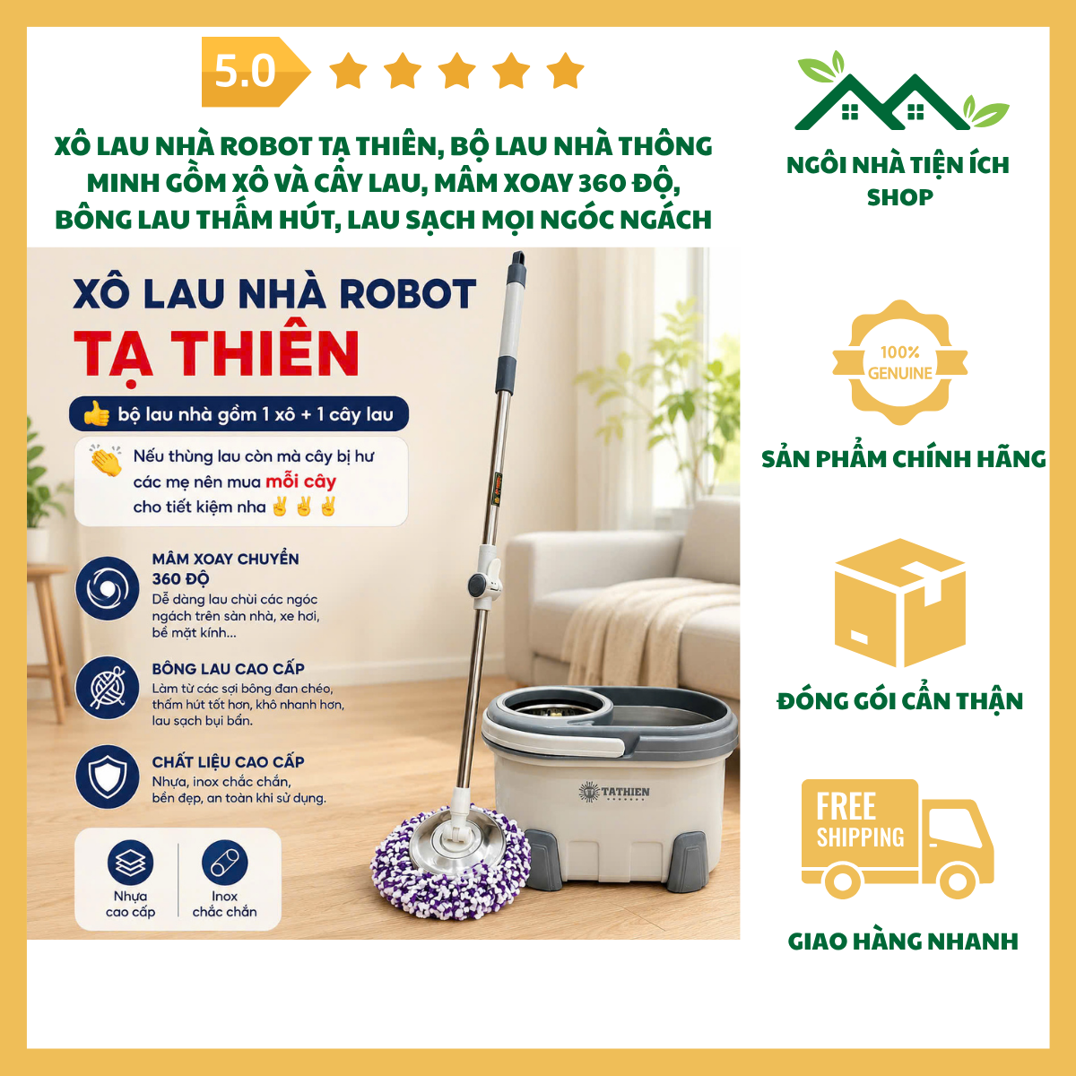 ngoinhatienich Xô Lau Nhà Robot Tạ Thiên Bộ Lau Nhà Thông Minh Mâm Xoay 360 Độ Bông Lau Thấm Hút Tốt Và Bền Chắc