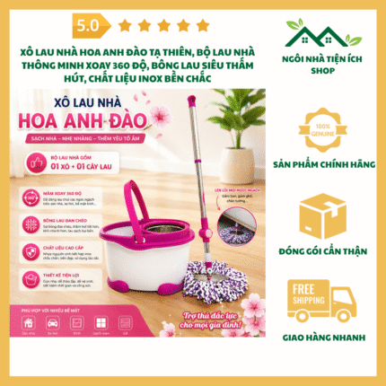 Xô Lau Nhà Hoa Anh Đào Tạ Thiên Bộ Lau Nhà Thông Minh Xoay 360 Độ Bền Chắc Thấm Hút Tốt