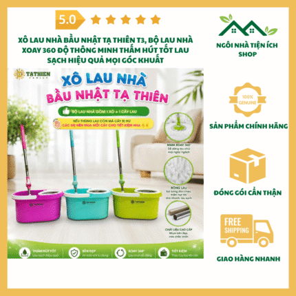 Xô Lau Nhà Bầu Nhật Tạ Thiên T3 Bộ Lau Nhà Xoay 360 Độ Thông Minh Thấm Hút Tốt Bền Đẹp Cho Gia Đình