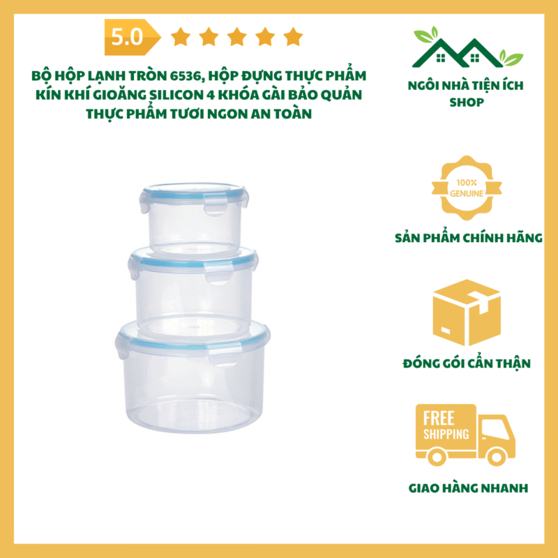 Bộ Hộp Lạnh Tròn 6536 Hộp Đựng Thực Phẩm Kín Khí Gioăng Silicon Bảo Quản Thực Phẩm An Toàn Cao Cấp